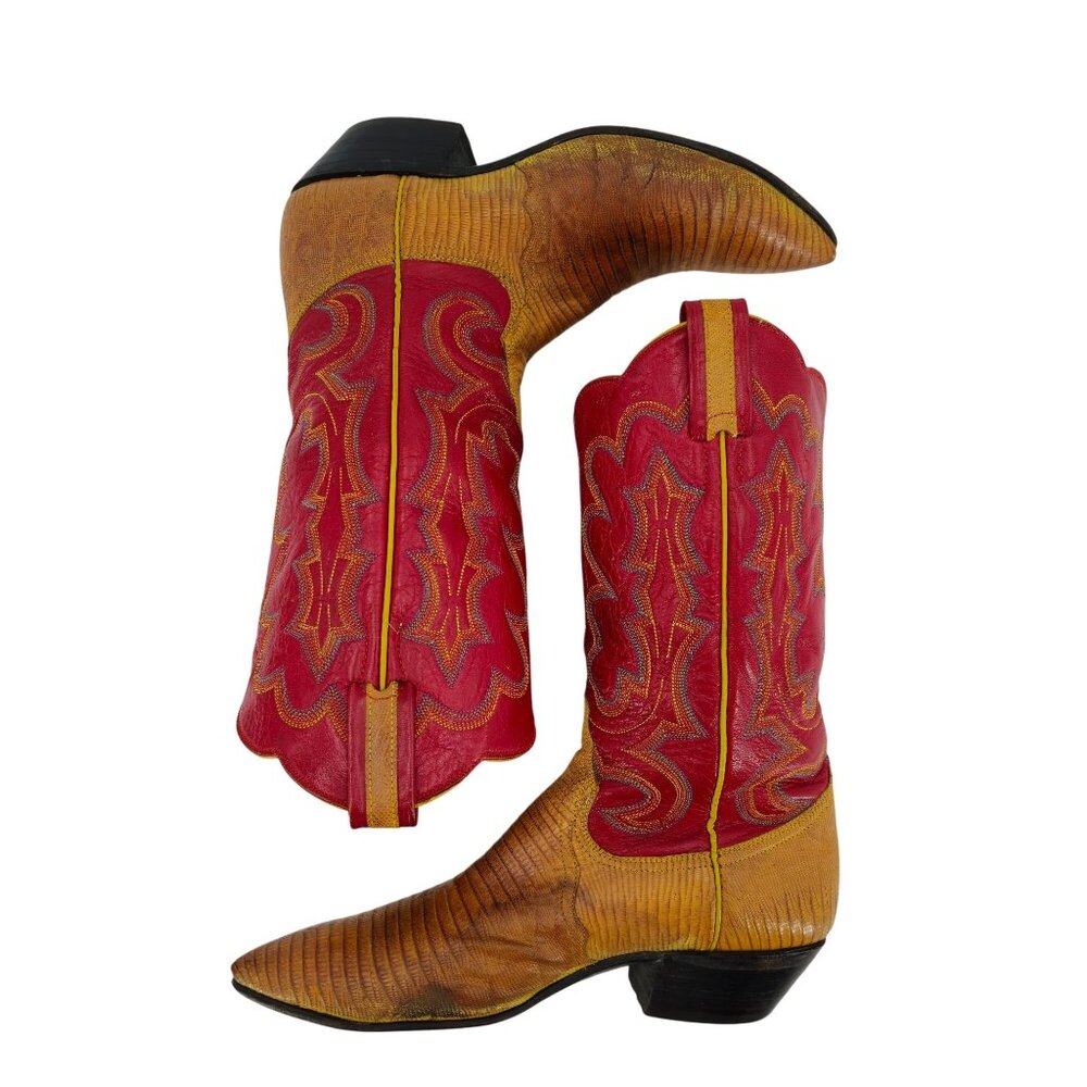 Stunning Womens 8C Smiths Aspen Honey Brown Lizard Cowboy Western Boots Exotic - Picture 8 of 16